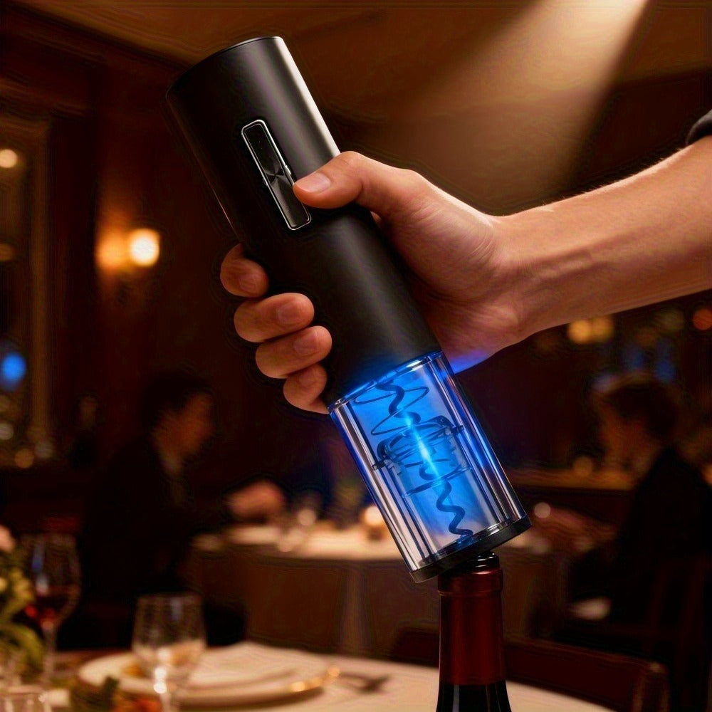 Electric Wine Opener Set 4-in-1 Rechargeable - USB-C Automatic Corkscrew with Blue LED, Vacuum Stopper, Wine Pourer & Foil Cutter - Complete Wine Accessories Gift Set for Home Bar, Parties & Weddings