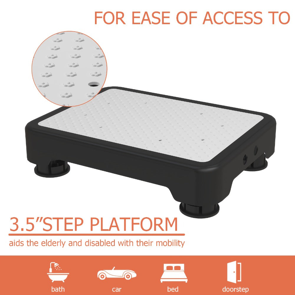 Non-Slip Step Stool Heavy Duty 550LBS Capacity Portable One Step Platform for Elderly Adults - Anti-Slip Rubber Mat Height Adjustable Indoor Outdoor Use Bed Car Door Bathroom Stair