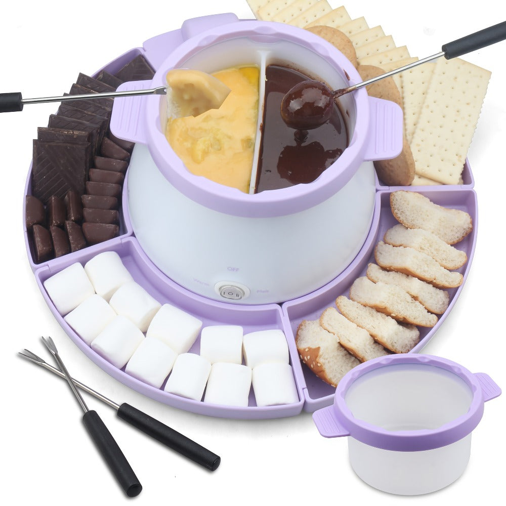 Chocolate Melting Pot Electric Fondue Pot Set with Fondue Forks 2.5 Cup Dual Pots Candy Chocolate Warmer for Dipping Strawberries Fruit Desserts Party