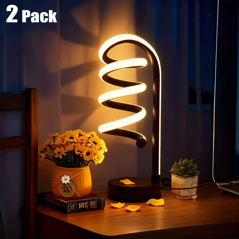 LED Table Lamp with Touch Control ¨C Spiral Vintage Desk Light, 3 Color Modes, Adjustable Arm, USB-C Powered, Minimalist Bedside Lamp for Bedroom, Living Room, Office & Study