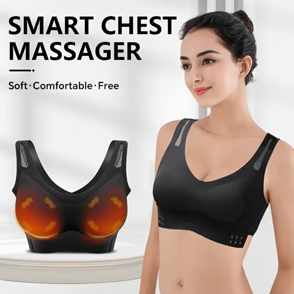 Electric Chest Massager Vibration Rechargeable - Intelligent Constant Temperature Heating Massage Bra for Women, Multi-Functional Wearable Chest Massager for Home Use, Sports Cross-Back Design XXL Size