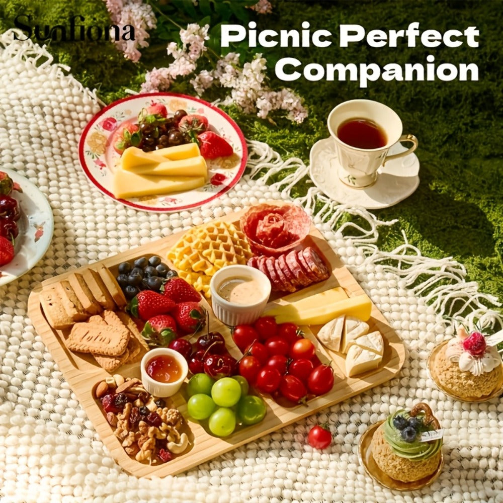 Bamboo Charcuterie Board with Acrylic Lid 8 Compartment, Portable Cheese Tray & Deli Platter with Snap-On Cover for Parties, Camping, Restaurants & Holiday Appetizers