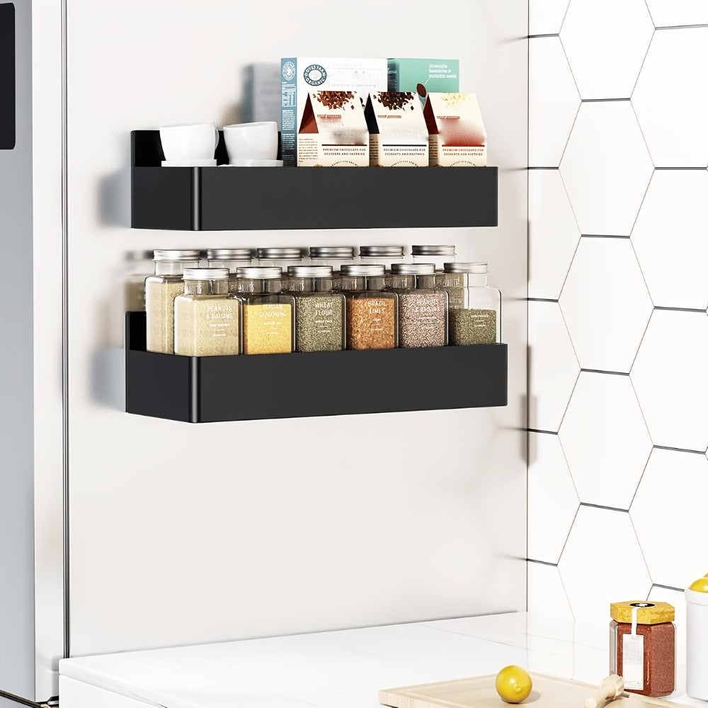 Magnetic Refrigerator Storage Rack 2/4pcs Fridge Side Organizer, Multi-Purpose Magnetic Storage Box for Kitchen Bathroom, Space-Saving Magnetic Shelf for Spices Paper Towels, White or Black