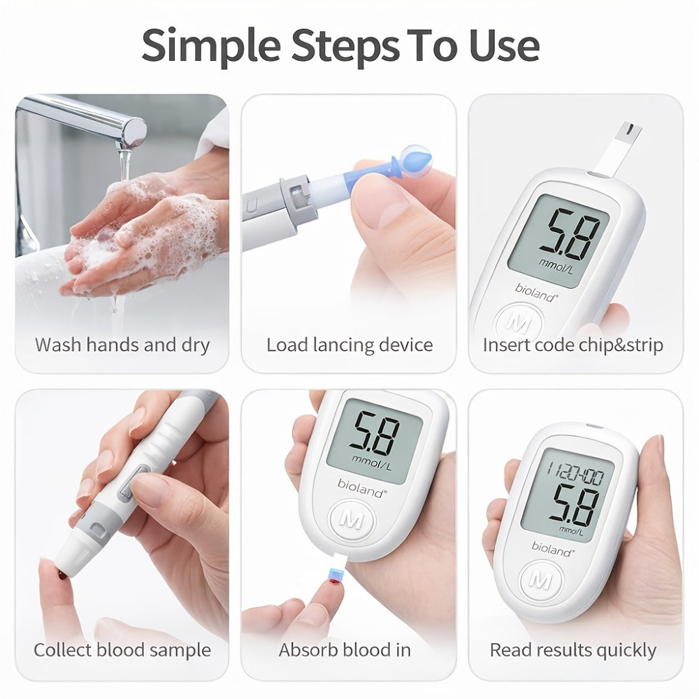 Blood Glucose Meter Kit FDA Cleared | 50 Test Strips + 50 Needles | Large Display 5-Second Results No Coding | USB Rechargeable Battery | Home & Travel Diabetes Monitor Unisex