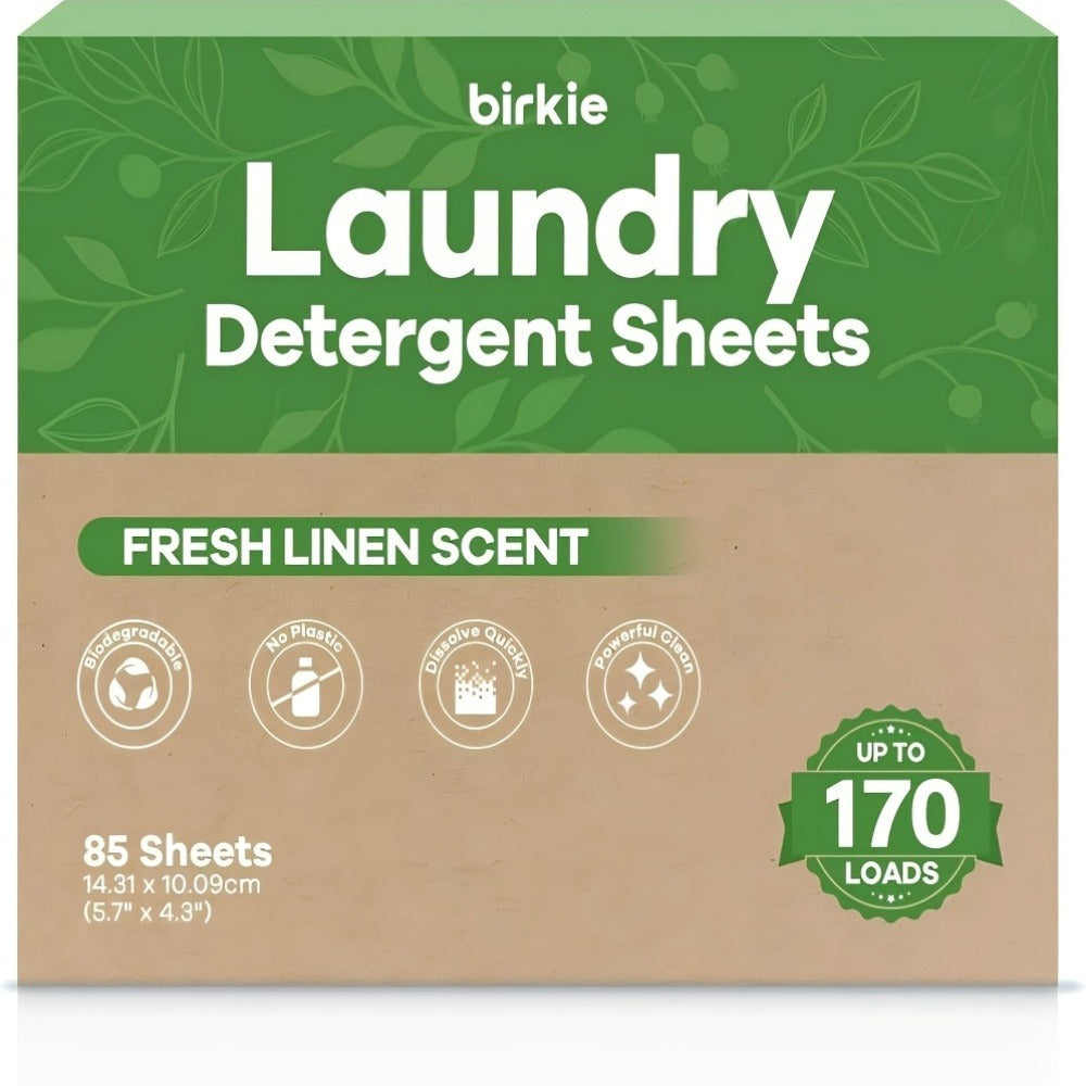 Laundry Detergent Sheets 85 Sheets 170 Loads ¨C Liquid-Free Eco Laundry Strips, No Plastic Jug, Fresh Linen Scent, HE & Standard Washer Compatible