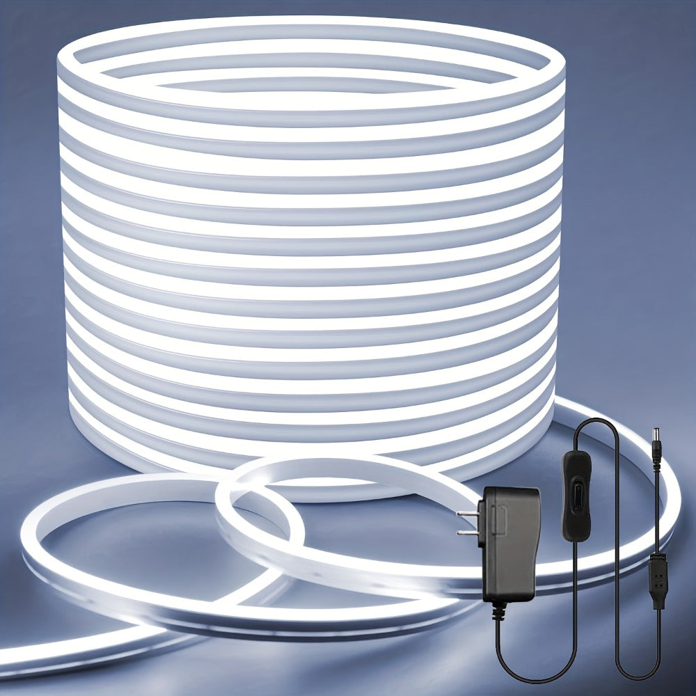 LED Neon Light Strip 32.8ft 10m 1200 LEDs Super Bright, IP65 Waterproof 24V Flexible Neon Strip with Power Adapter & Mounting Clips, White Pink Warm White Ice Blue, Bedroom Kitchen Outdoor Christmas Halloween Decor