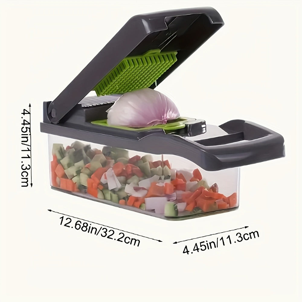 Vegetable Chopper 16-in-1 Manual Food Chopper Set ¨C 8 Stainless Steel Blades, 304 Container, Peeler & Filter | Onion, Garlic & Carrot Slicer Dicer | Professional Kitchen Meal Prep Tool