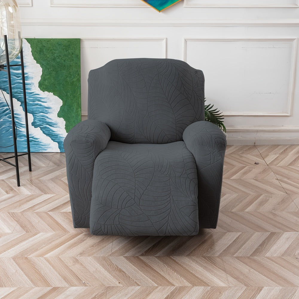 Recliner Chair Cover Slipcover 4-Piece Set ¨C Leaf Jacquard Stretch Furniture Protector with Storage Pocket, Non-Slip Recliner Sofa Cover for Living Room, Machine Washable, 6 Colors Available