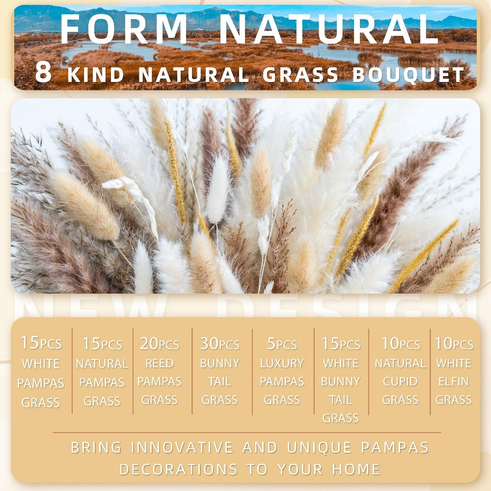 Natural Pampas Grass Decor Bouquet 105/120pcs Boho Dried Floral Arrangement - Centerpiece Table Decor for Wedding Living Room Rustic Boho Home Decoration Vase Filler
