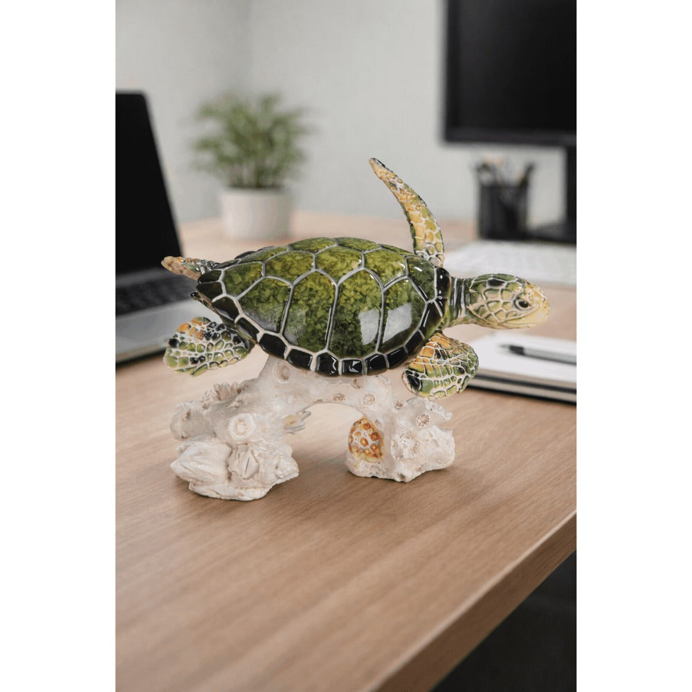 Sea Turtle Figurine Polyresin Home Decor, 4.75¡± Upward Swimming Turtle Sculpture for Living Room, Bedroom, Office & Bathroom, Unique Collectible Gift for Housewarming, Birthday & Holidays