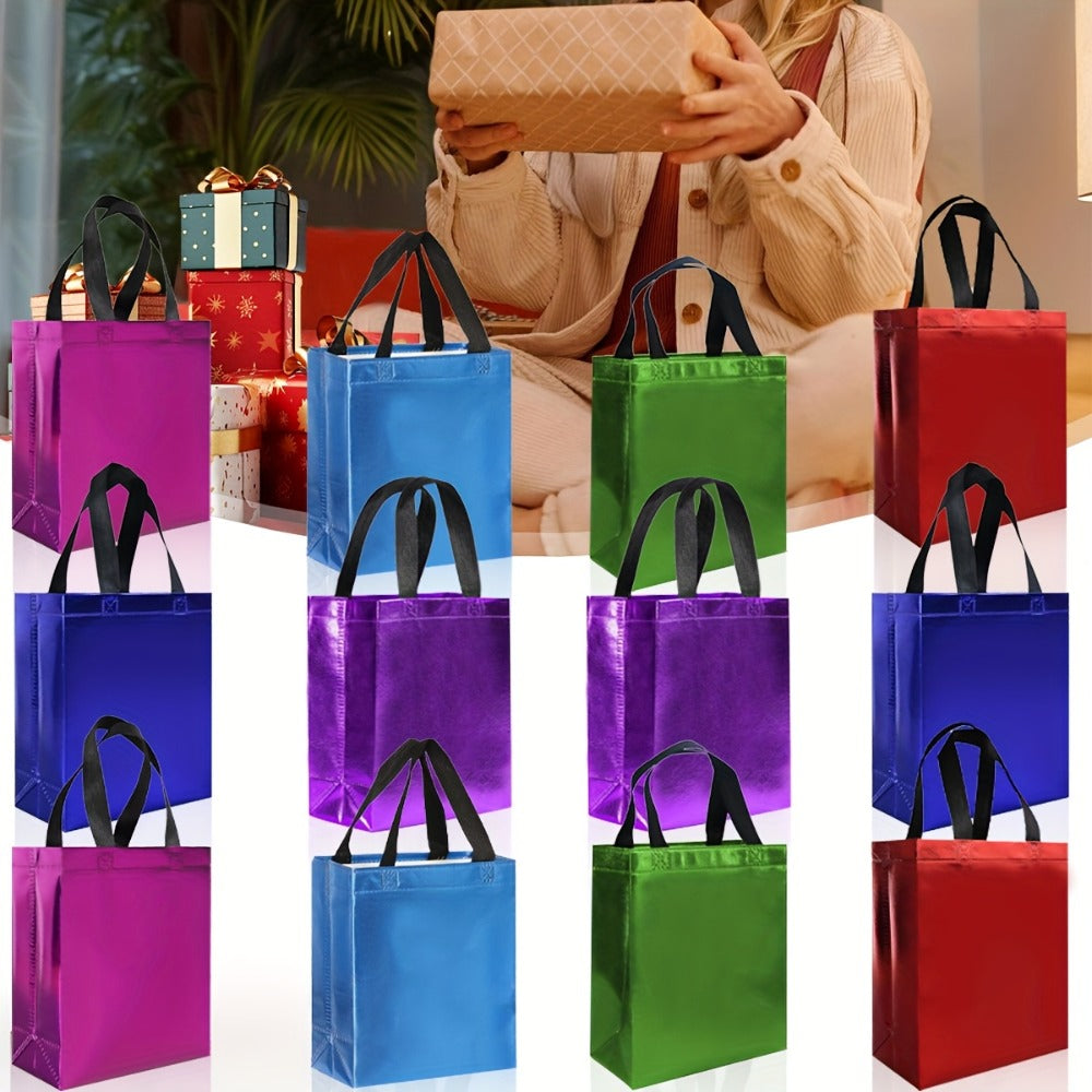 Gift Bags 12 Pack Mixed Colors Glossy Shiny Reusable Gift Bags with Handles for Birthday Party Favor Goodie Bags Wedding Baby Shower 8x10x4 Inch