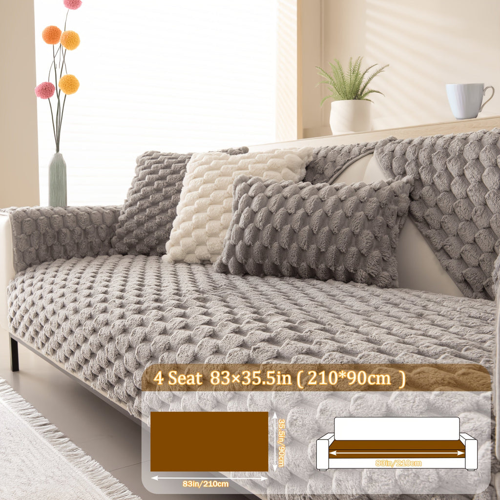 Non-Slip Sofa Cushion Cover Fuzzy Couch Pad Anti-Scratch Pet Friendly Machine Washable Fits 2 3 4 Seat Sectional Recliner 35.5 Inch Wide Beige Light Brown Grey