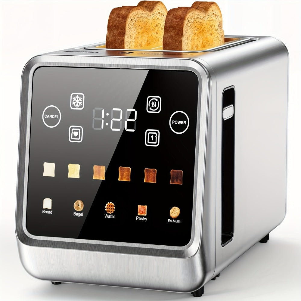 Smart Digital Toaster 2 Slice Touch Screen ¨C Stainless Steel with Memory Function, 5 Bread Types, 6 Shade Settings, 1.5-Inch Wide Slot, 900W Fast Toasting for Home Kitchen
