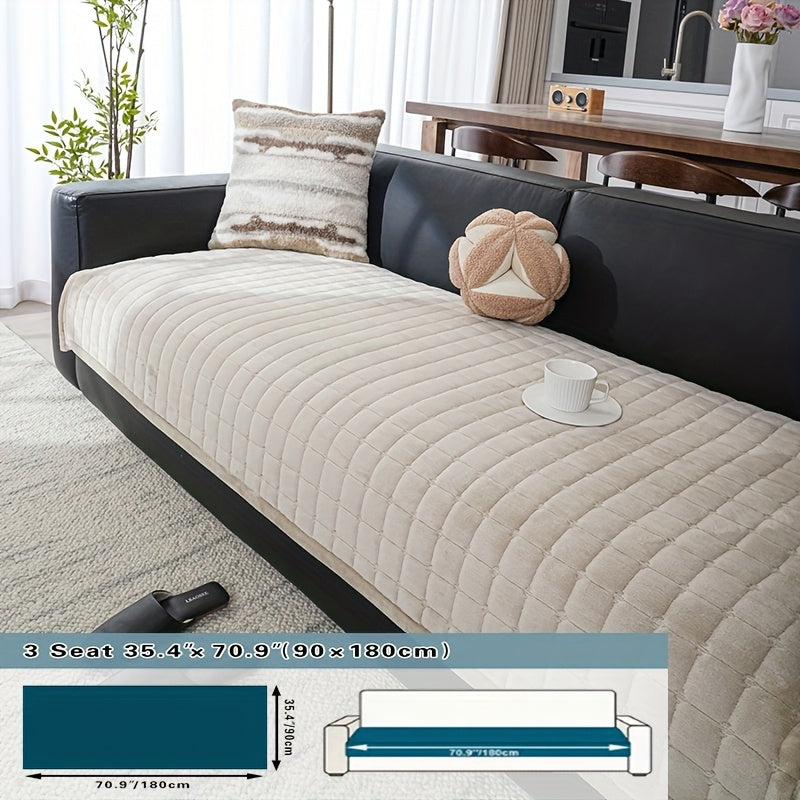 Sofa Cushion Cover Flannel Non-Slip Bohemian Style Soft Plush Couch Cover - Machine Washable Solid Color Slipcover for 2/3/4-Seater Sofa Living Room Bedroom Office, Coffee Gray White, Easy Care
