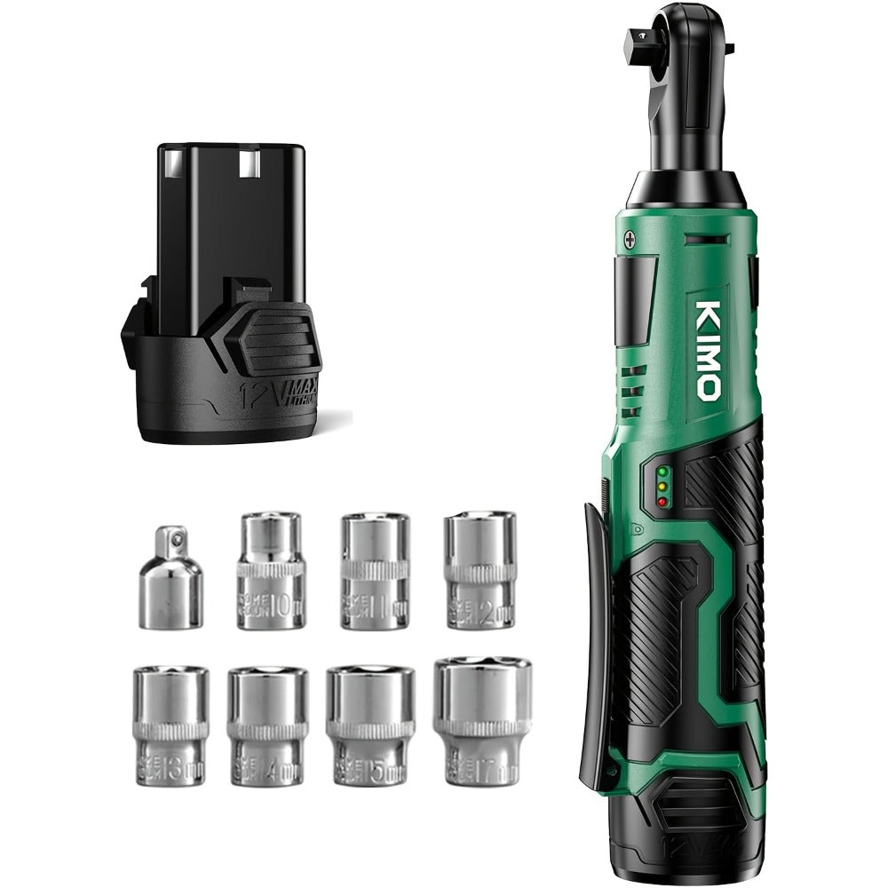 Cordless Ratchet Wrench 3/8 Inch 12V ¨C KIMO 40ft-lb Torque Power Ratchet Set with 2.0Ah Battery, Fast Charger & 8 Sockets