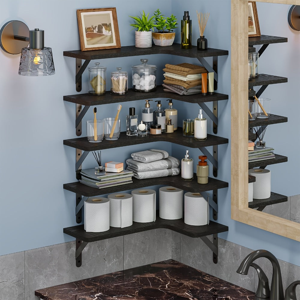 Corner Floating Shelves Wall Mounted Set ¨C Multi-Color Rustic Corner Shelf for Bedroom, Bathroom, Kitchen & Living Room