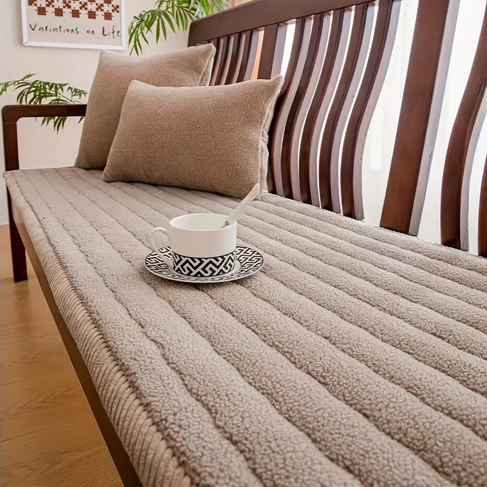 Plush Sofa Cover Bohemian Style Thickened Short Plush Non-Slip Machine Washable Pet Friendly Sofa Slipcover for Living Room Bedroom Office - Armrest Pad to 4 Seater