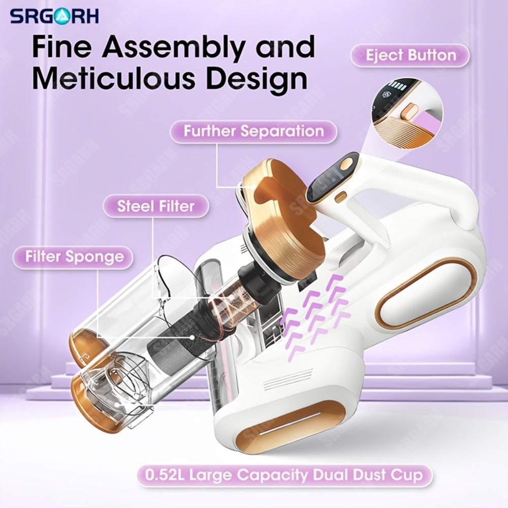 Cordless Mattress Vacuum Cleaner 16Kpa UV Light & 80000 RPM Sonic Technology, 3-Min Fast Charge Handheld Bed Vacuum for Mattress Sofa Carpet Dust Mites