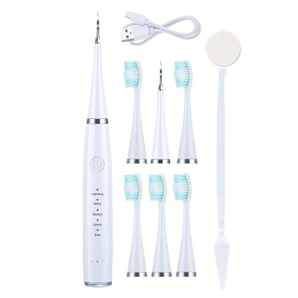 USB Electric Toothbrush Set - 5 Replaceable Brush Heads & 2 Cleaning Heads, USB Rechargeable Electric Toothbrush with Travel Case, Complete Oral Care Kit for Home & Travel, Black or White