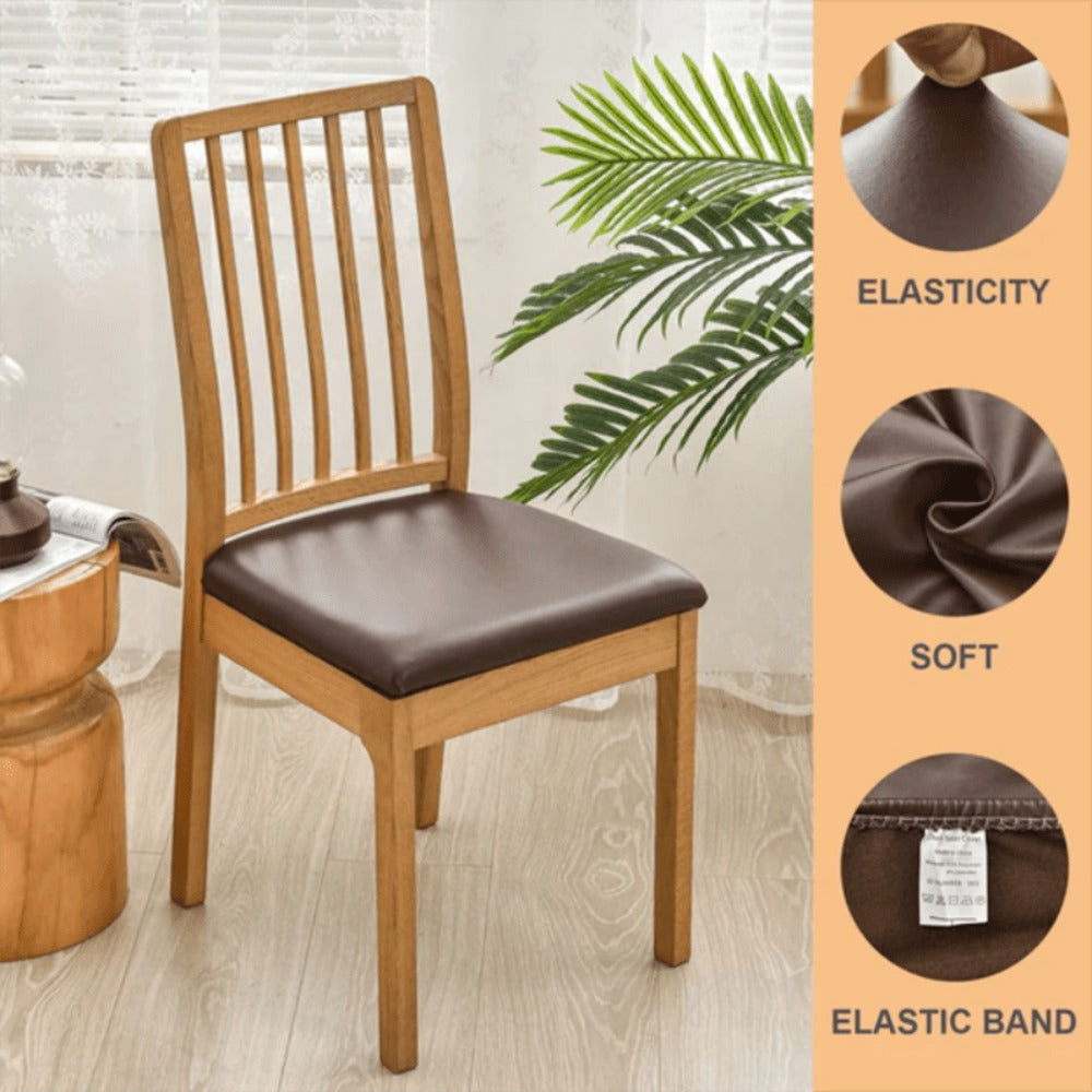 Waterproof PU Leather Dining Chair Cushion Covers Removable Stretch Seat Slipcovers for Dining Room Kitchen Hotel Set of 4 or 6