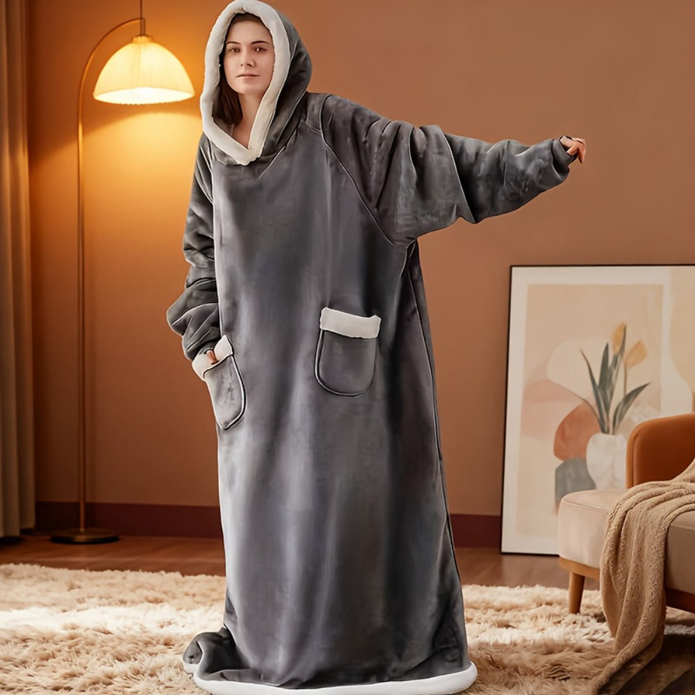 Plaid Fleece Wearable Hooded Blanket ¨C 400gsm Warm Cozy Oversized Hoodie Bedspread, Machine Washable, 4 Colors, 70¡± Length