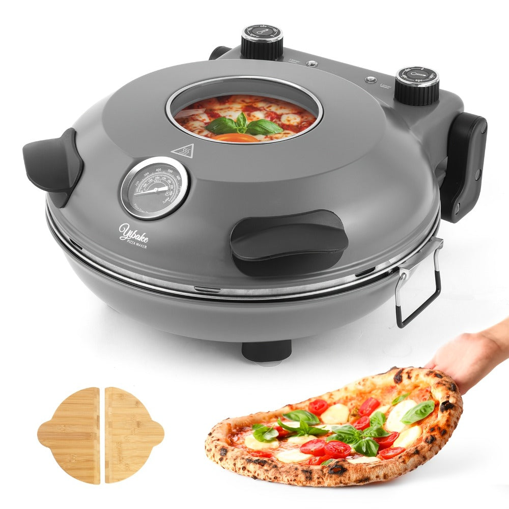Indoor Pizza Oven 12 Inch Countertop Electric Pizza Maker 1200W ¨C Reaches 800¡ãF in Minutes, Dual Knob Control, Ceramic Stone, Transparent Window, Anti-Scald Handles for Home Kitchen