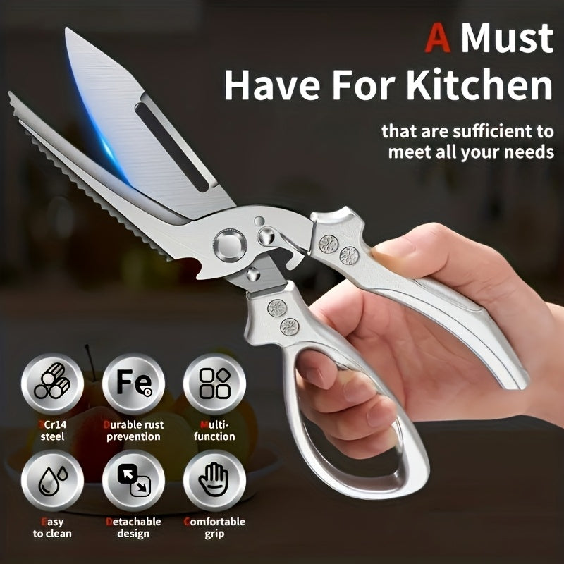 Kitchen Scissors Heavy Duty Stainless Steel | 3CR Multipurpose Cooking Shears for Chicken Bone Meat Vegetables Fruits Herbs with Seat Belt Lock Labor-Saving Handle