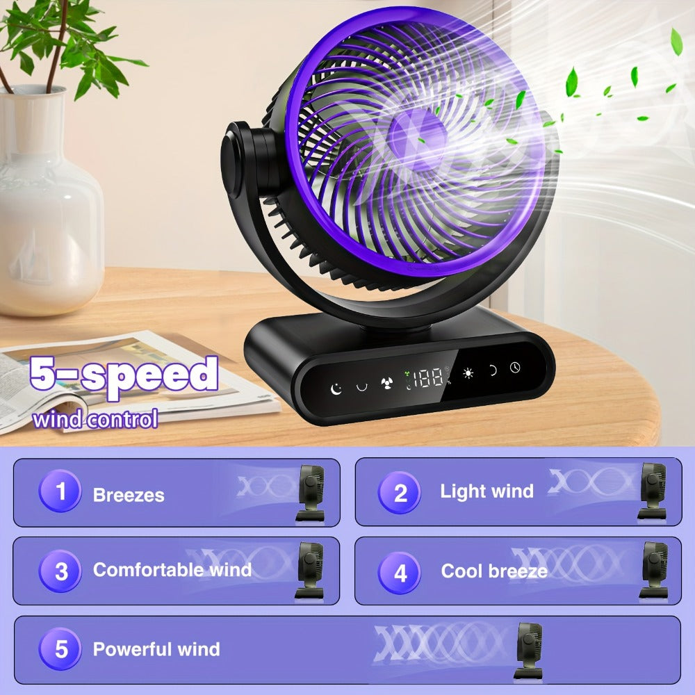 Camping Fan with LED Light Battery Powered 20000mAh 40000mAh 9-Inch 5-Speed Remote Control 90¡ã Tilt 120¡ã Oscillating Quiet Air Circulator for Outdoor Home
