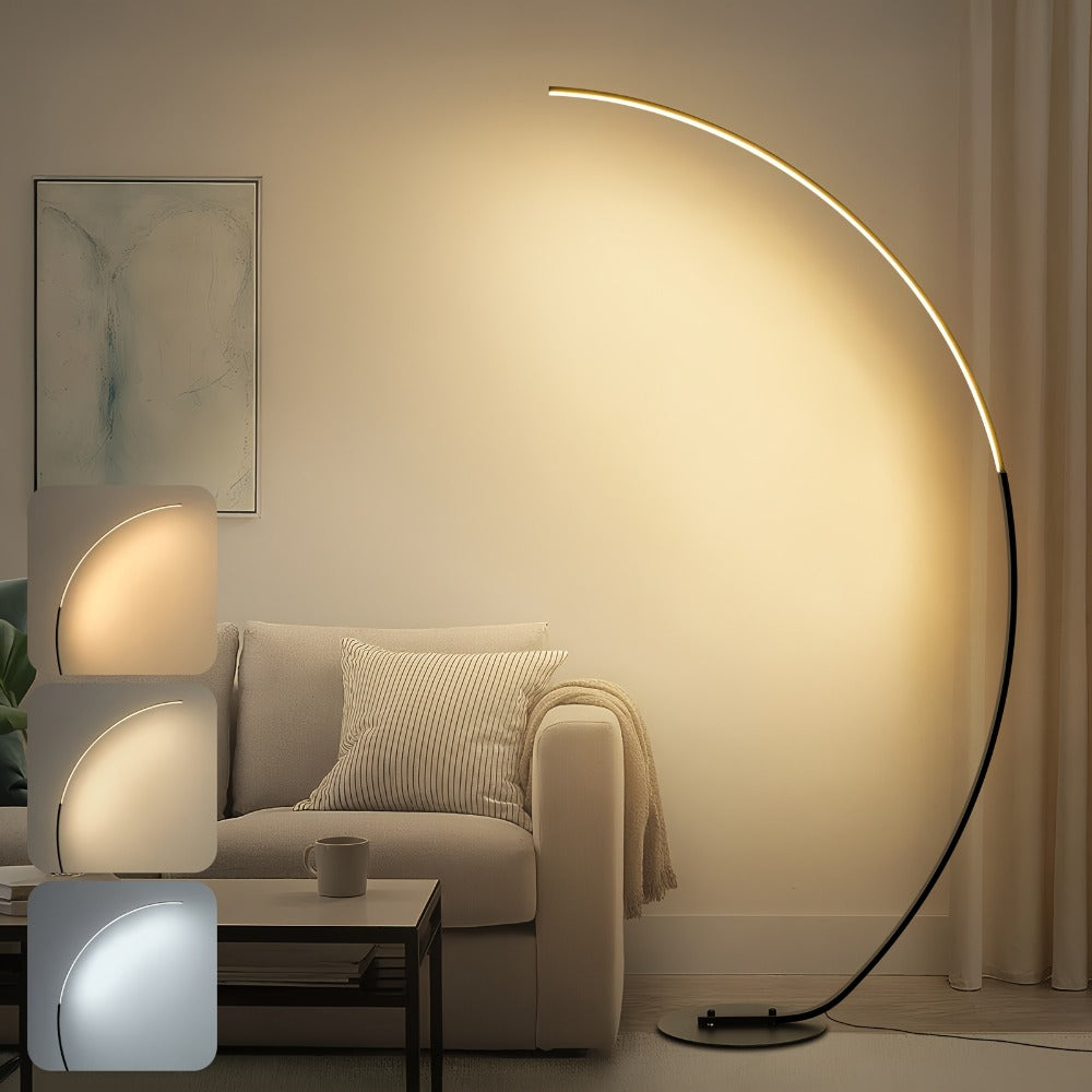 Arched Floor Lamp 65 Inch Modern LED Dimmable with Remote 3 Color Temperatures Curved Black Floor Lamp for Bedroom Living Room Ambient Lighting Home Decor