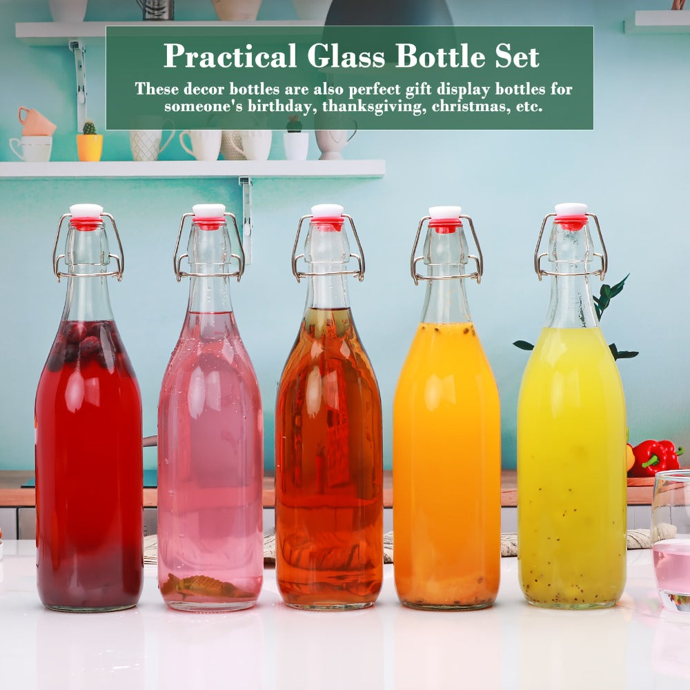 Swing Top Glass Bottles 32oz with Airtight Stopper - Flip Top Brewing Bottles for Kombucha Beer Beverages Oil Vinegar Water Soda - Set of 4 6 8 12 Reusable Glass Bottles with Swing Lid