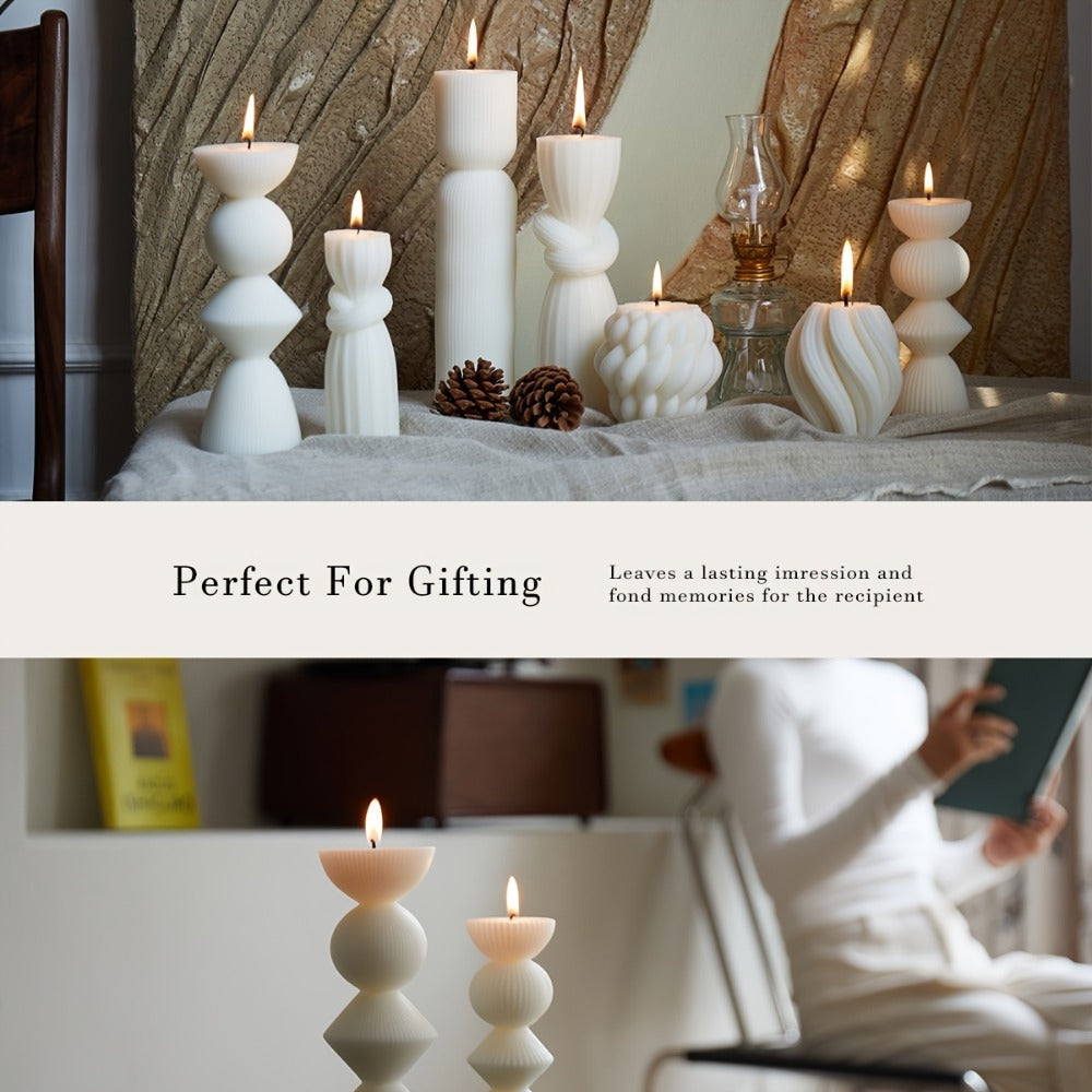 Ribbed Pillar Candles 7-Pack Large Soy Wax, Handmade Aesthetic Pillar Candle Set for Home Decor, Wedding Centerpiece, Shelf Decor, Dining Table & Housewarming Gift ¨C White, Black, Blue, Orange with Glitter