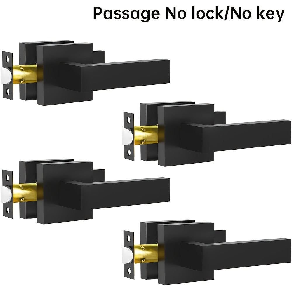 Matte Black Square Door Handle Set ¨C Interior Passage Door Knob for Hall & Closet, Heavy-Duty Left & Right Hand Compatible, Modern Hardware