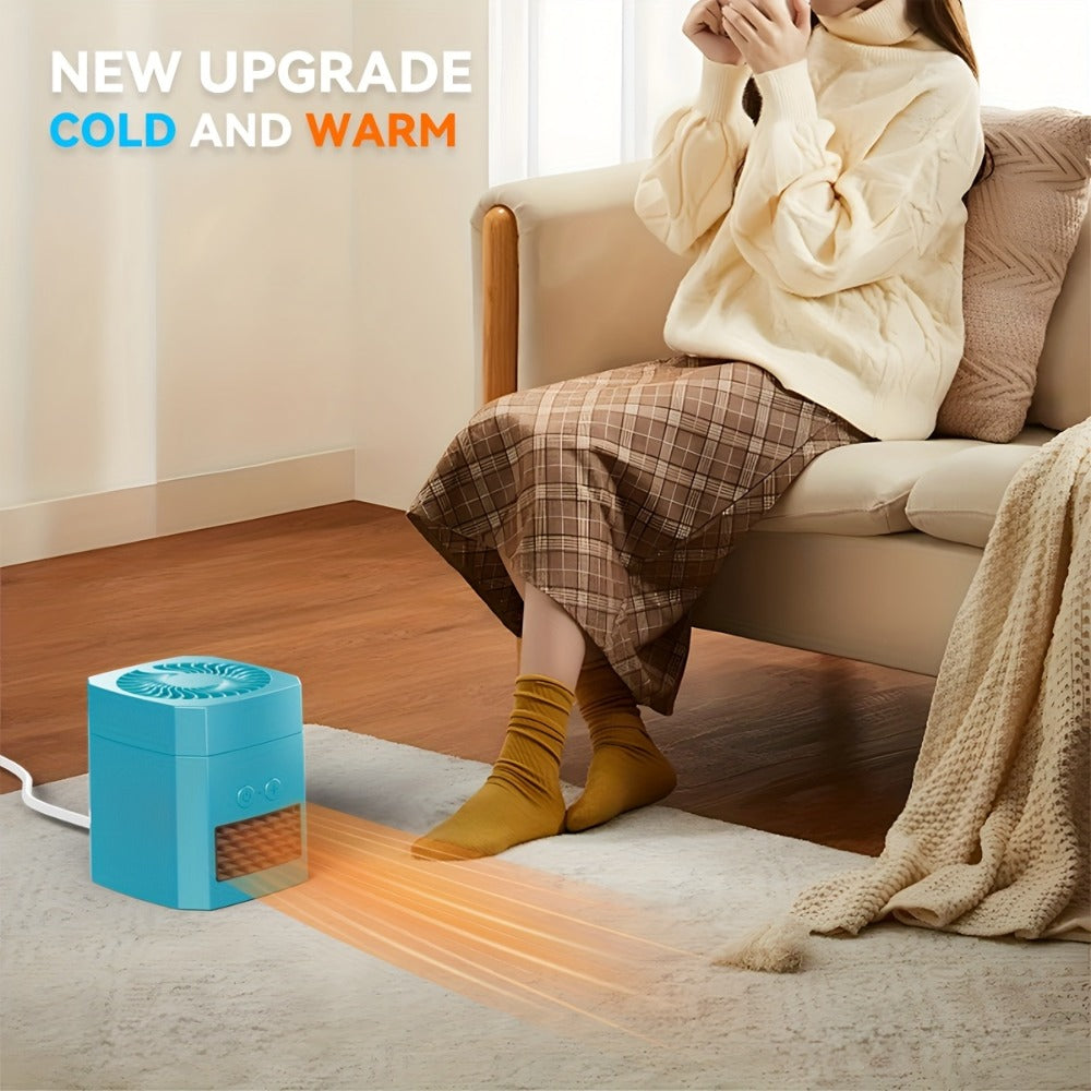 Space Heater Fan 2-in-1 Combo, 400W Portable Desktop Heater with 3-Speed Adjustable Temperature, Dual-Purpose Heating and Cooling Electric Heater, Silent Mini Space Heater for Home and Office