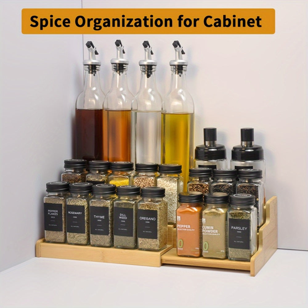 Bamboo Spice Rack Expandable 3-Tier Ladder Rack for Kitchen Cabinet Countertop Storage Organizer Pantry Shelf Display Stand for Spices Jars Bottles