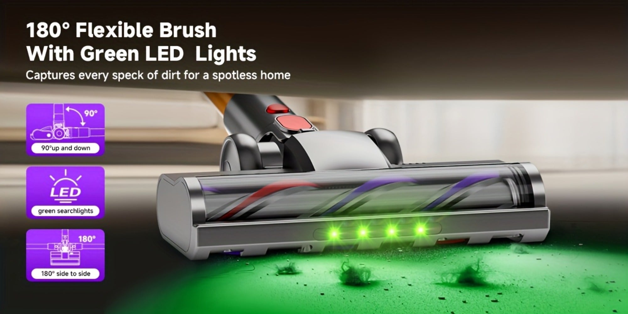 Cordless Vacuum Cleaner 58Kpa Strong Suction 6-in-1 Rechargeable Stick Vacuum with LED Electric Floor Brush Self-Standing Handheld Lightweight for Carpet Hard Floor Pet Hair Home Car