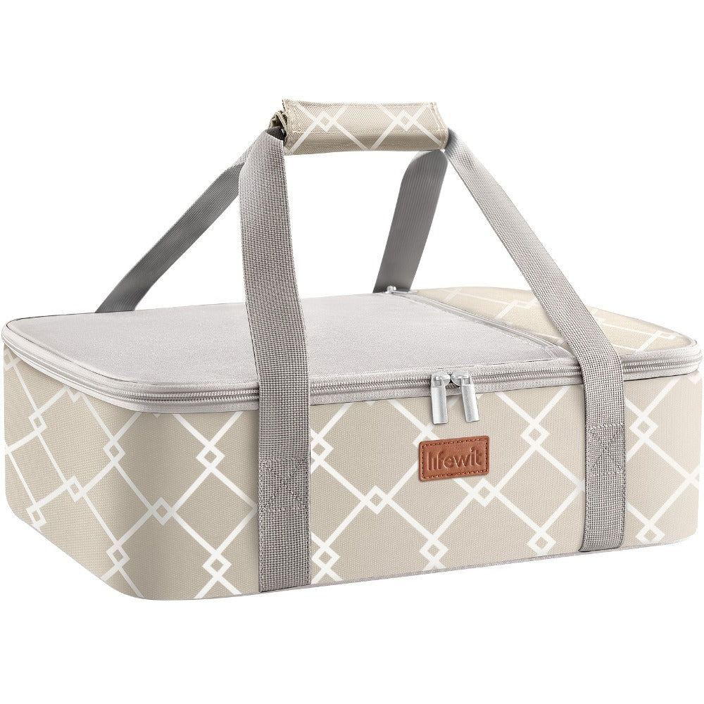 Insulated Casserole Carrier for Hot or Cold Food - Casserole Dish Carrying Case with Leak Proof Aluminum Foil Lining Fits 9x13 Baking Dish, Portable Food Warmer Bag for Potluck Picnic Cookout and Party, Single or Double Decker in 5 Colors