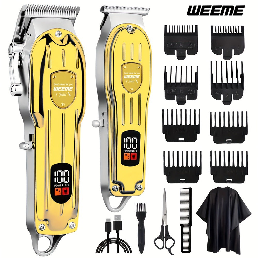 Hair Clipper & Beard Trimmer Combo Set - WEEME 2-in-1 Cordless Rechargeable Electric Hair Cutting Kit for Men, Professional Grooming Set with Trimmer, Father's Day Gift for Men, Golden & Silver