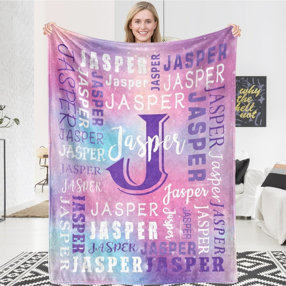 Personalized Flannel Blanket 280GSM Custom Name - Soft All-Season Throw Blanket for Home Picnic Travel, Cozy Polyester Gift Blanket Multi-Color Options