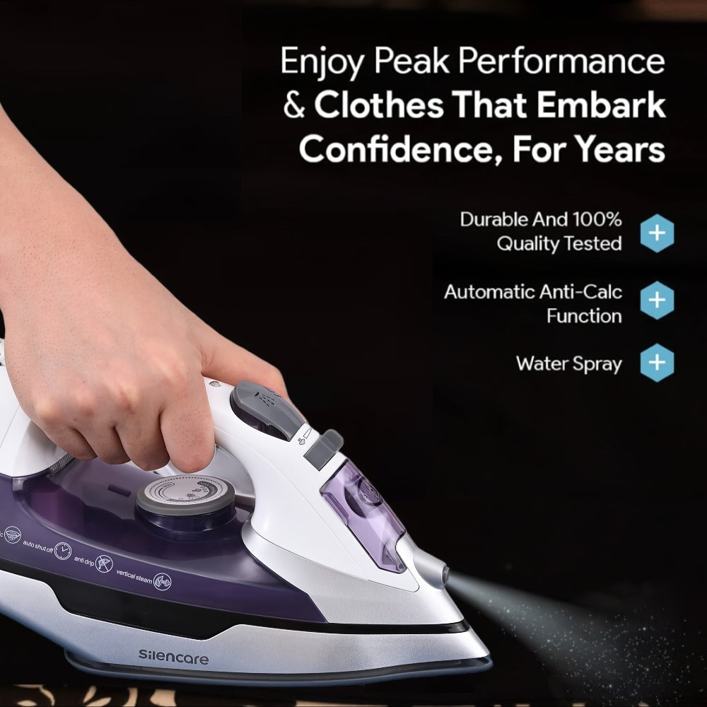 Steam Clothes Iron with Ceramic Coated Soleplate ¨C Precision Thermostat, 3-Way Auto-Off, Self-Cleaning, Anti-Calcium & Anti-Drip, Lightweight Travel & Home Garment Iron