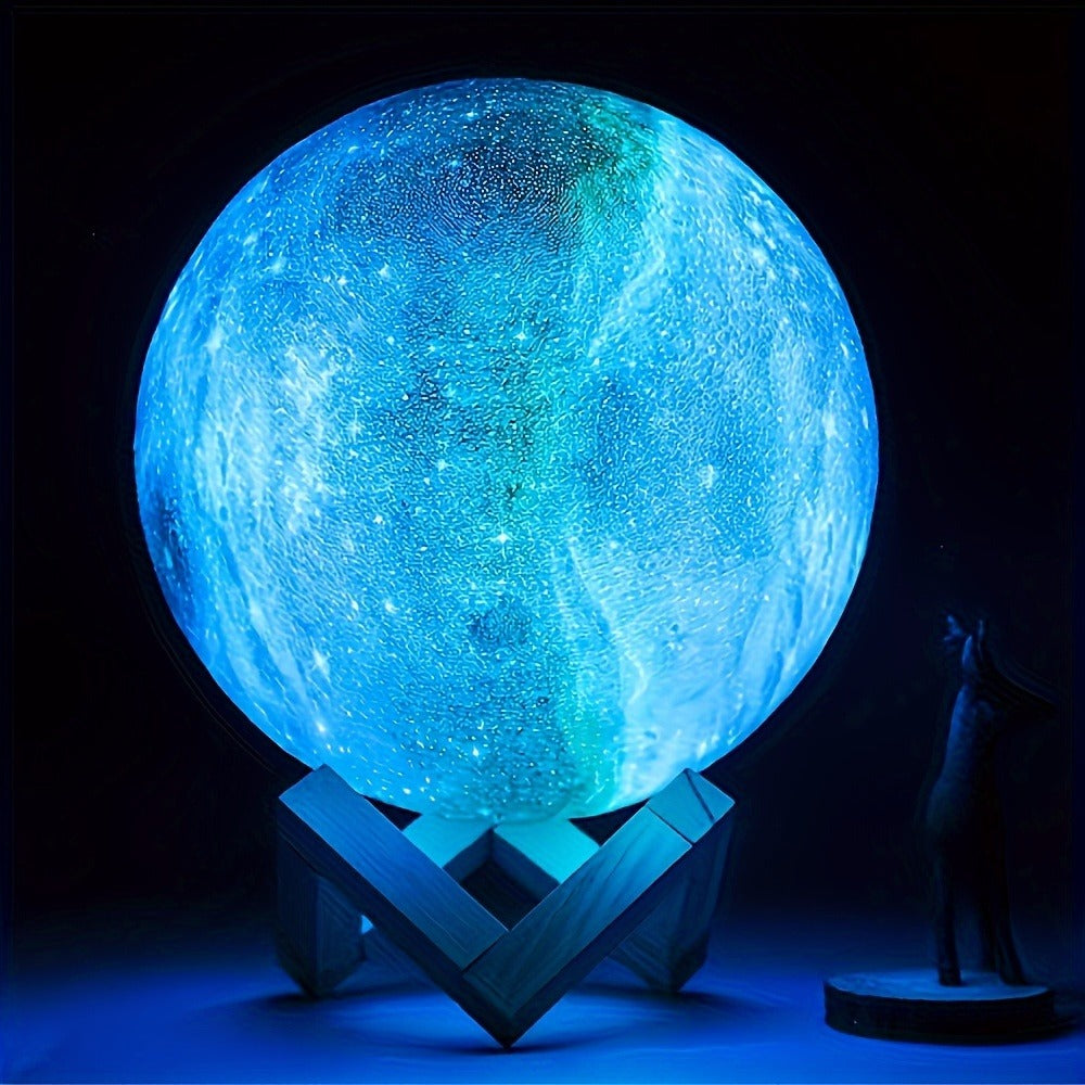 Moon Lamp 128 Colors Ball LED Night Light with Wooden Bracket, USB Plug-in, Remote Control & Infrared Sensor, 5.9 Inch Color Changing Globe Lamp for Bedroom, Living Room, Cafe, Office Decor