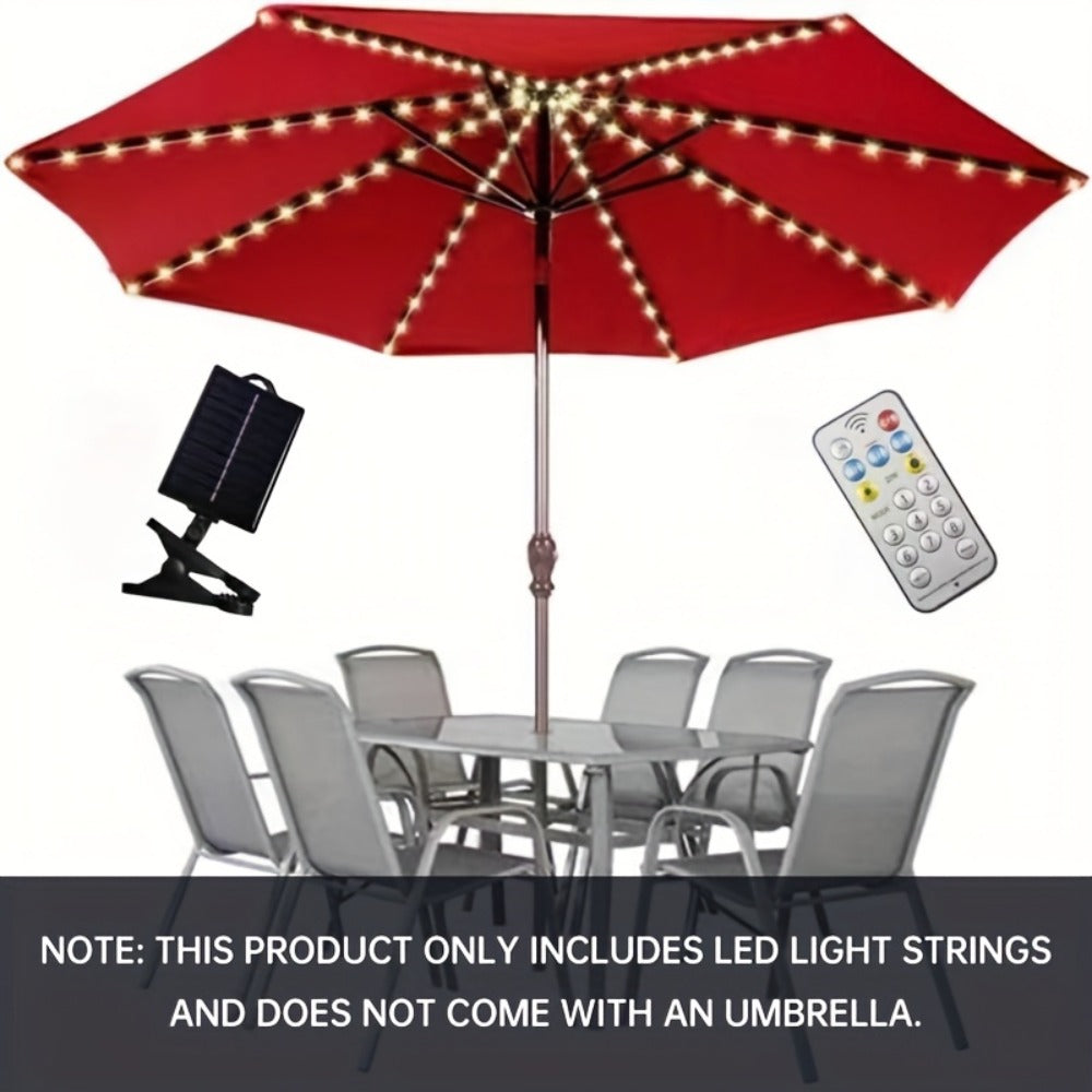 Solar Patio Umbrella Light 104 LED ¨C 8 Modes Remote Control Outdoor Market Umbrella Lamp | Solar Powered Warm White Light for Backyard, Deck, Poolside, Beach, Garden & Camping | Battery Included