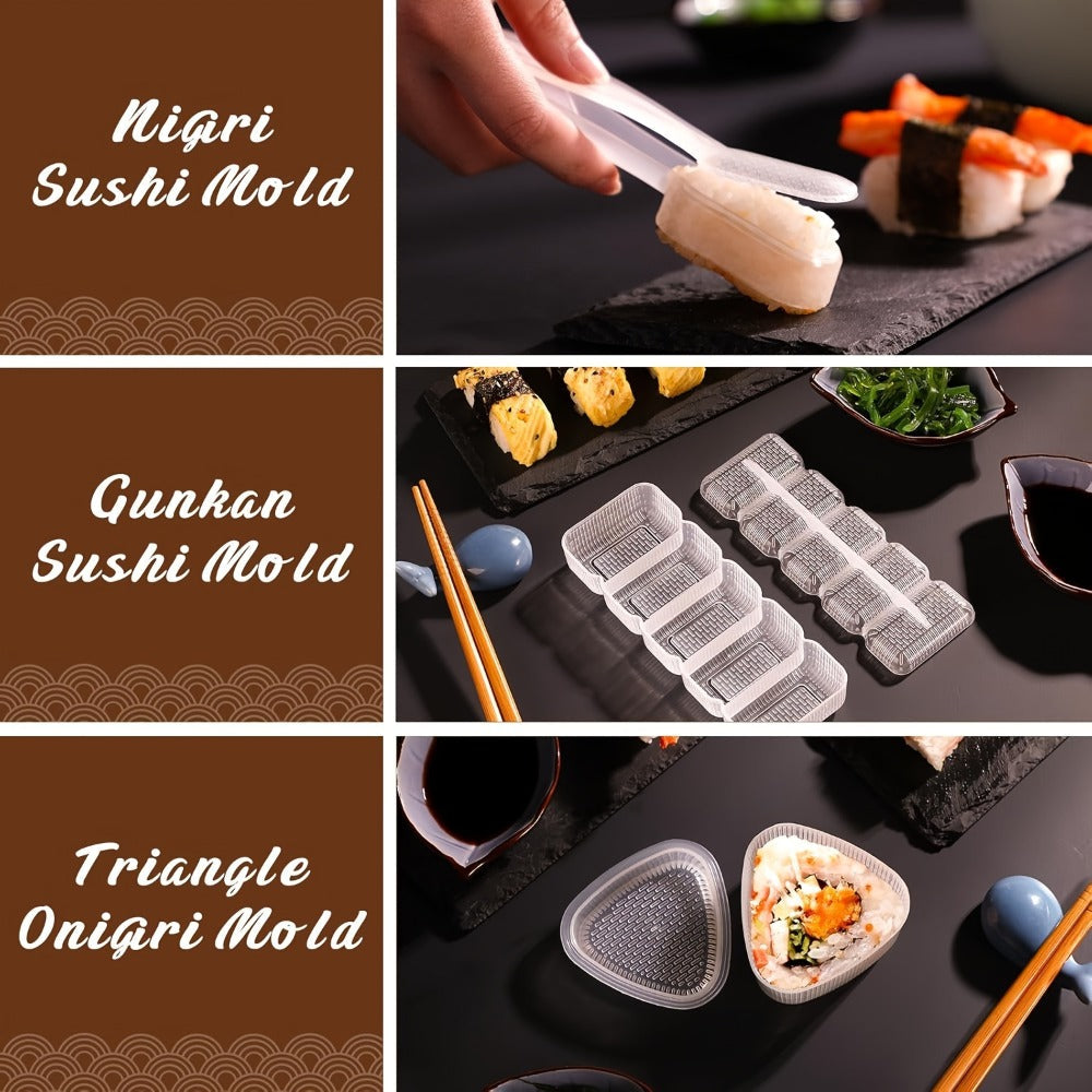 Sushi Making Kit 22-in-1 with Bamboo Rolling Mats Chef Knife Triangle Nigiri Gunkan Molds Chopsticks Beginner Guide ¨C Complete DIY Sushi Set for Home Kitchen Japanese Cooking Gift