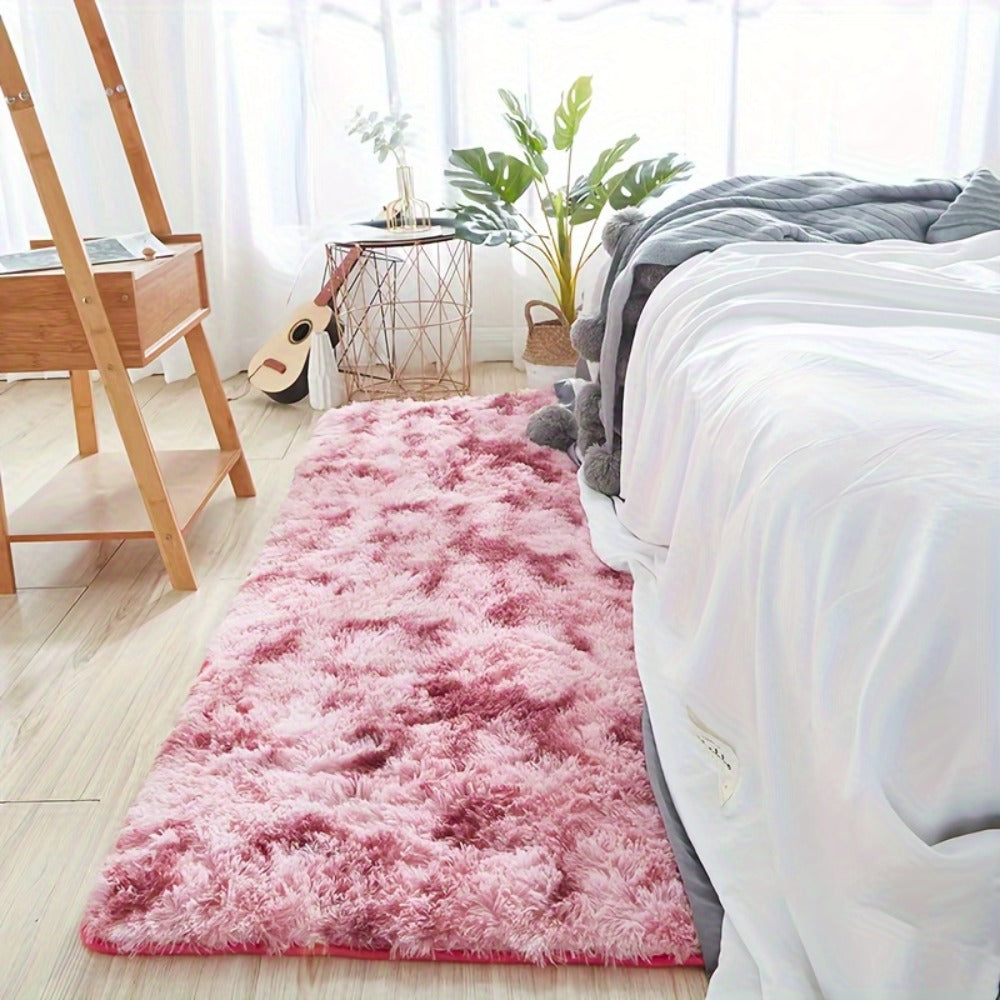 Tie-Dye Knotted Fluffy Mat Super Soft Thickened ¨C Cozy Indoor Area Rug for Living Room, Bedroom & Office, Stylish Floor Covering 15.74x47.24 in ¨C Dark Gray, Light Grey, Pink, White, Purple