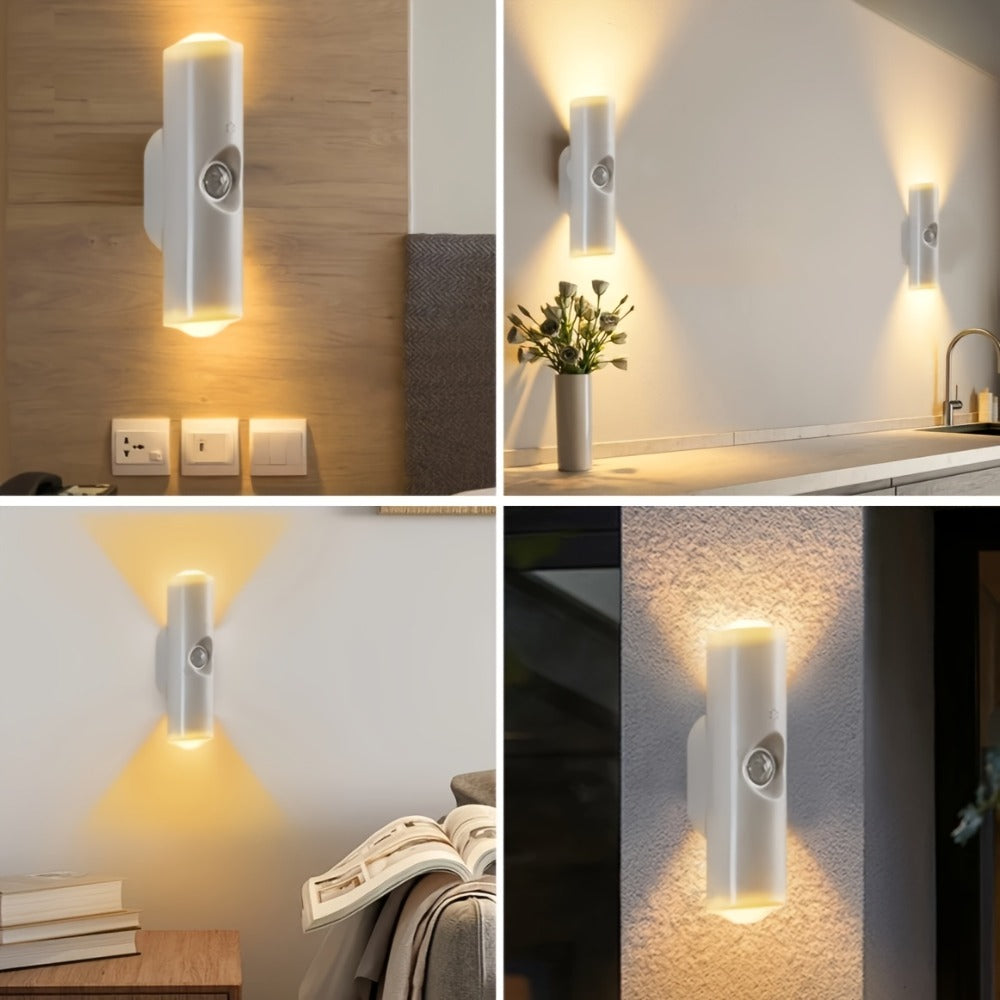 Cat Eye LED Wall Light Motion Sensor ¨C 6 Pack USB Rechargeable Night Lamp, 3 Color Settings, Wireless Auto Sensing No Wiring for Bedroom Stairs Closet Bathroom Hallway (RGB / Three Colors)
