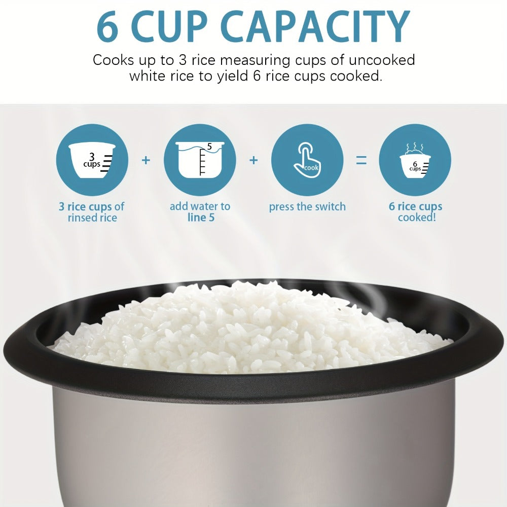 Rice Cooker 6-Cup Non-Stick with Yogurt Maker Function - 3-Cup Uncooked Grain Cooker with Removable Non-Stick Pot Auto Keep Warm One-Touch Operation, Compact Electric Rice Cooker for Home Dorm Office Black
