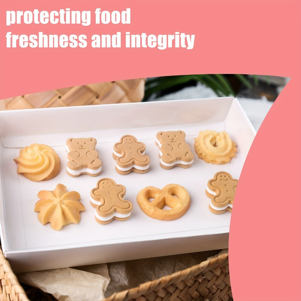 Cookie Boxes with Clear Lids 50pcs - White Bakery Boxes with Window for Macarons, Chocolates, Candy, Pastry - Paper Gift Boxes for Wedding, Christmas, Father's Day, Birthday Party Favors & Professional Baking