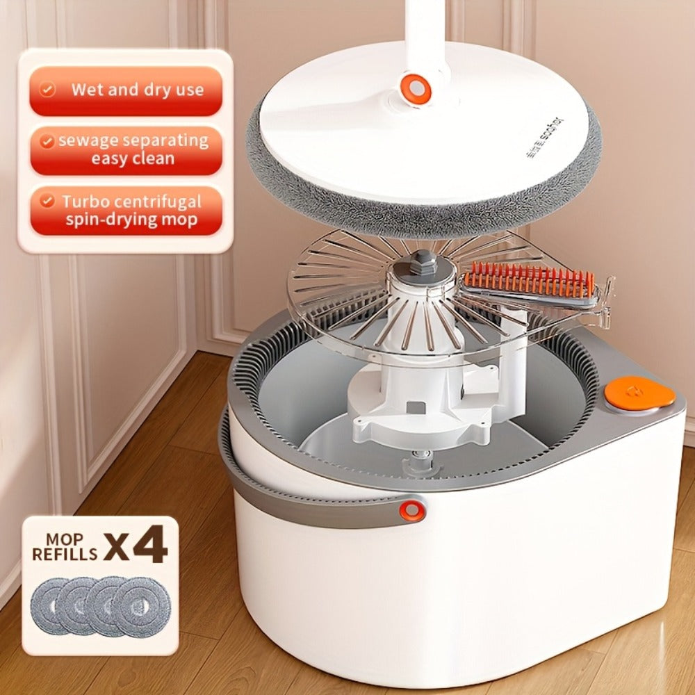 Spin Mop and Bucket Set with Wringer, Joybos Hands-Free Self-Wringing Rotating Floor Mop, Sewage Separation Design, 3 Mop Head Types, Dry & Wet Use for Home, Kitchen & Bathroom Floor Cleaning