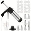 Cookie Press Kit Stainless Steel - 16 Cookie Discs & 8 Icing Tips, Biscuit Press Maker for Christmas Holiday Baking, Cake Dessert Decorating Tool Set with Cleaning Brush