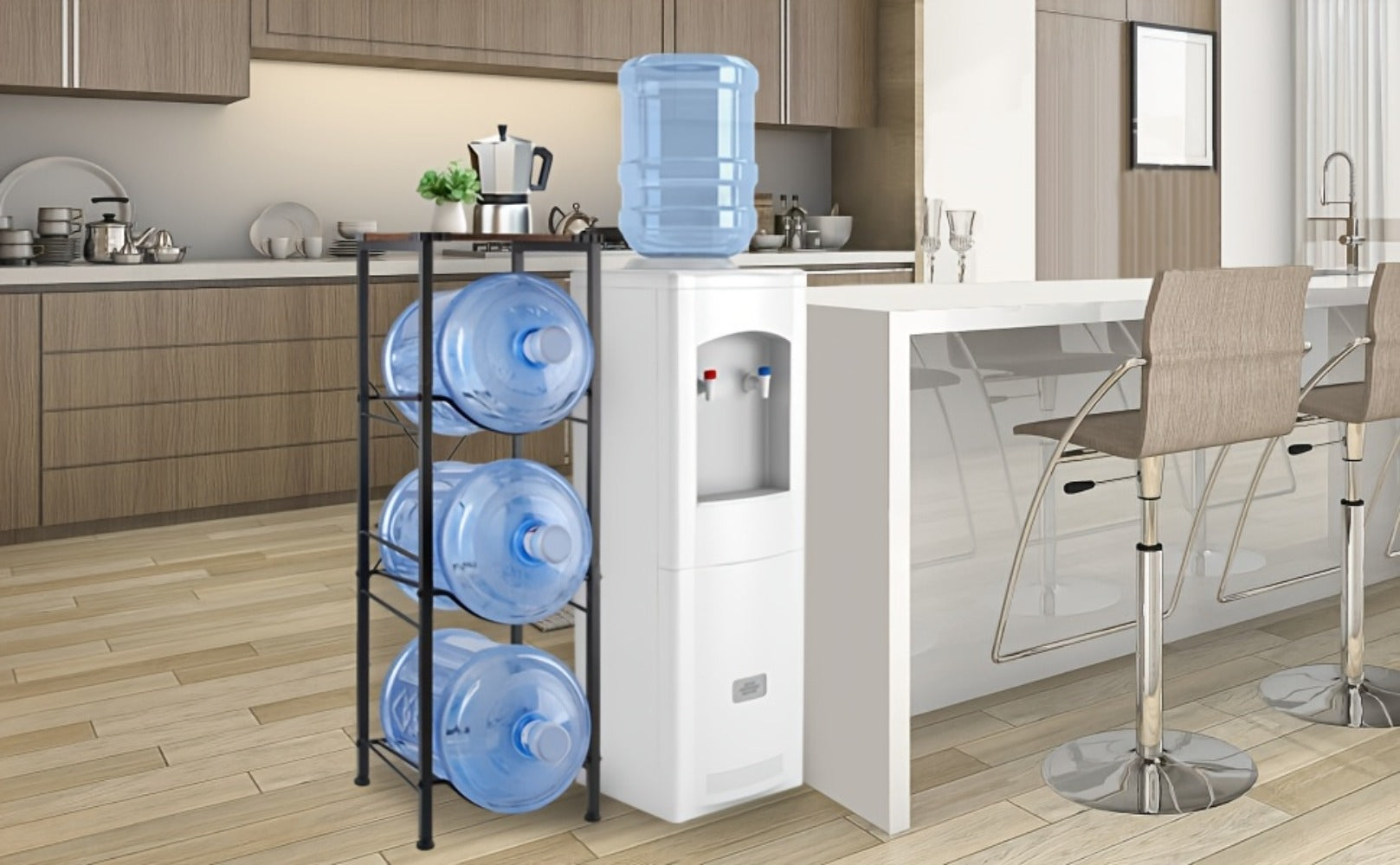 Water Jug Holder 5 Gallon 3-Tier Standing Shelf | Water Bottle Rack Organizer for Kitchen Office Living Room