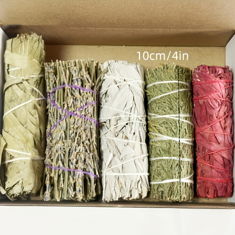 Sage Smudge Kit 5 Pack White Sage Cedarwood Dragon's Blood Eucalyptus Lavender Incense Sticks Set for House Cleansing Meditation Spiritual Purification Home Decor Gift Set for Women Men Beginners